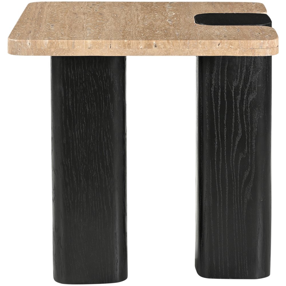 Ravenna Beige Genuine Travertine Top And Oak Wood Base End / Side Table. Picture 8