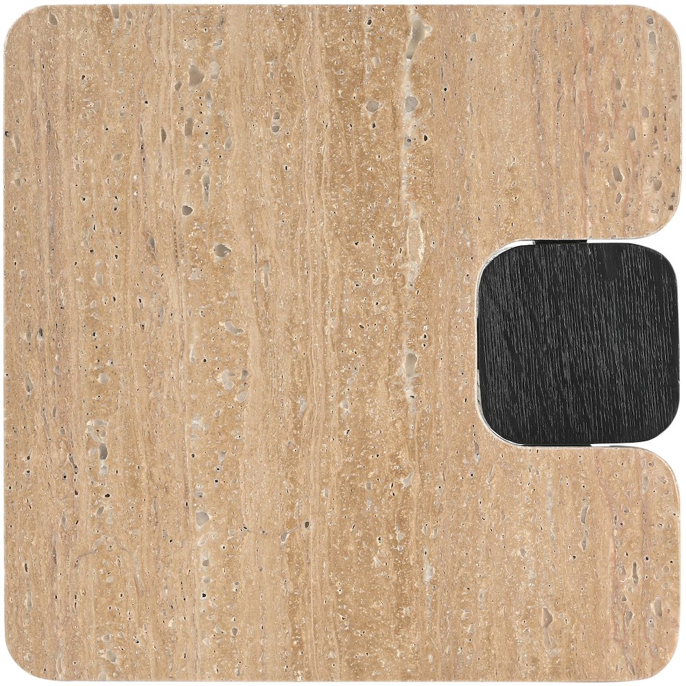 Ravenna Beige Genuine Travertine Top And Oak Wood Base End / Side Table. Picture 3