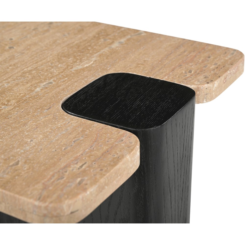 Ravenna Beige Genuine Travertine Top And Oak Wood Base End / Side Table. Picture 5