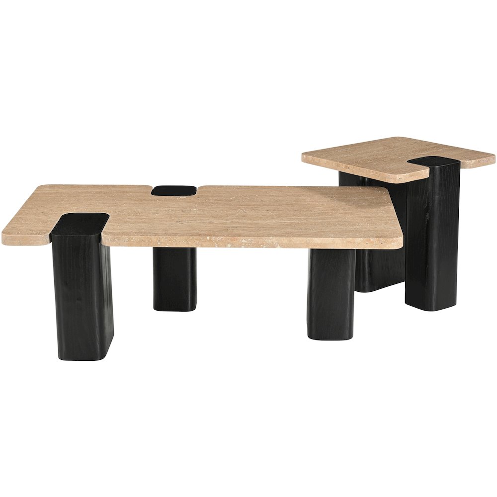 Ravenna Beige Genuine Travertine Top And Oak Wood Base End / Side Table. Picture 6