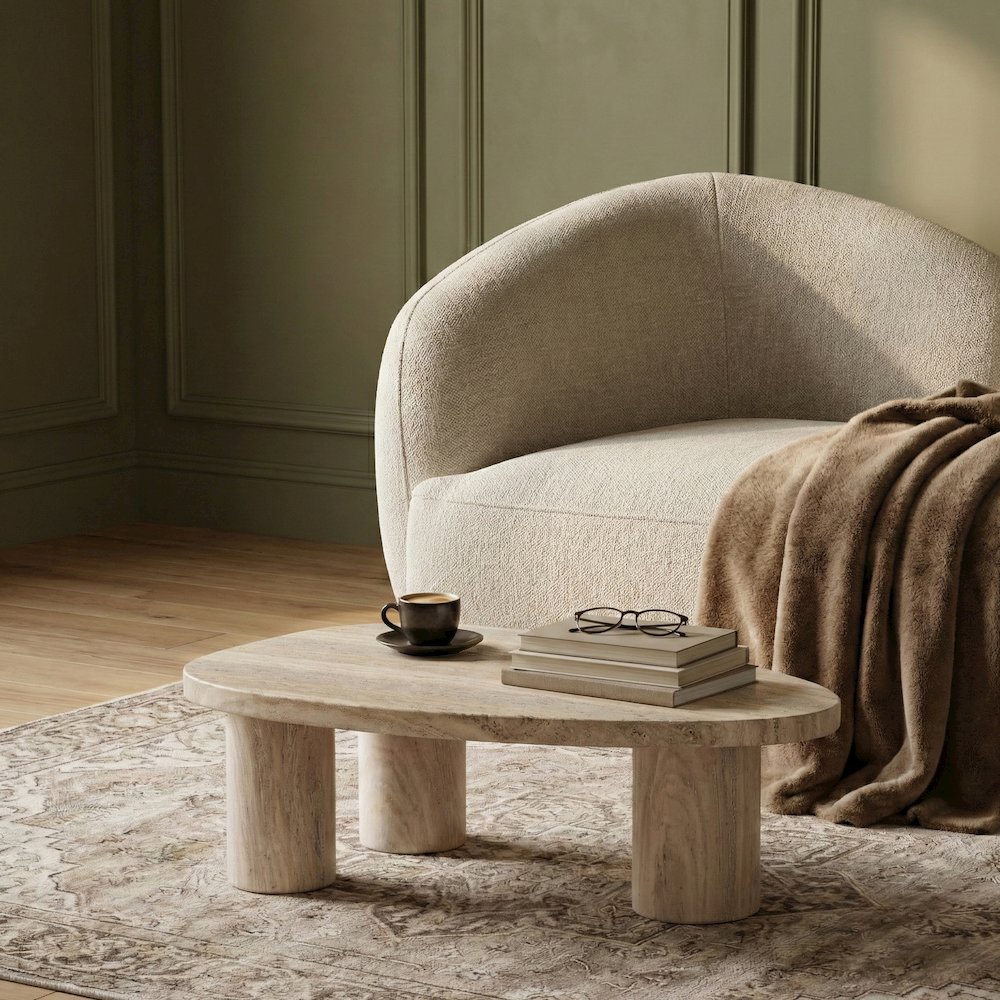 Teramo Travertine Concrete Indoor/Outdoor Coffee Table. Picture 2
