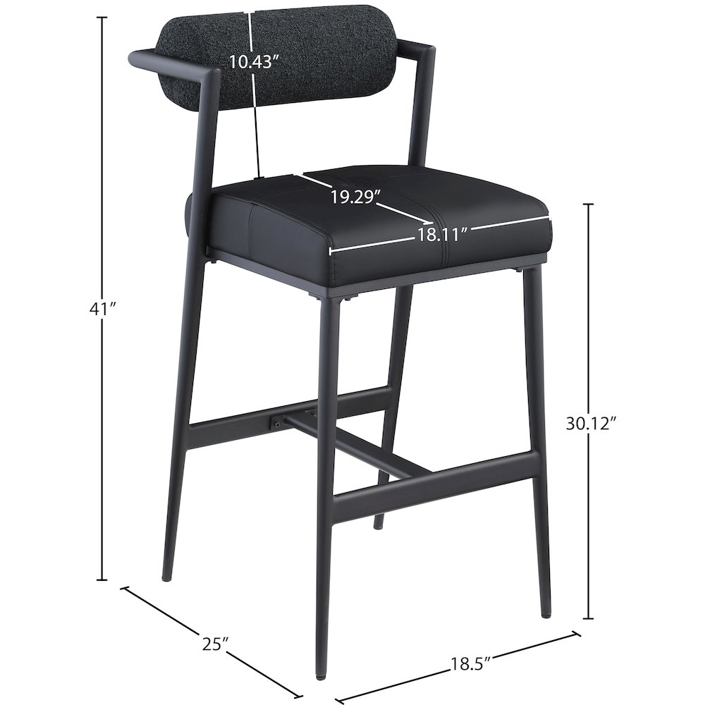Stryker Black Boucle Fabric and Vegan Leather Stool, Set of 2. Picture 7