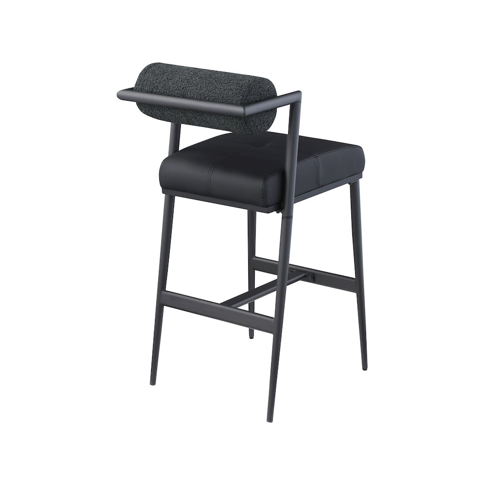 Stryker Black Boucle Fabric and Vegan Leather Stool, Set of 2. Picture 2