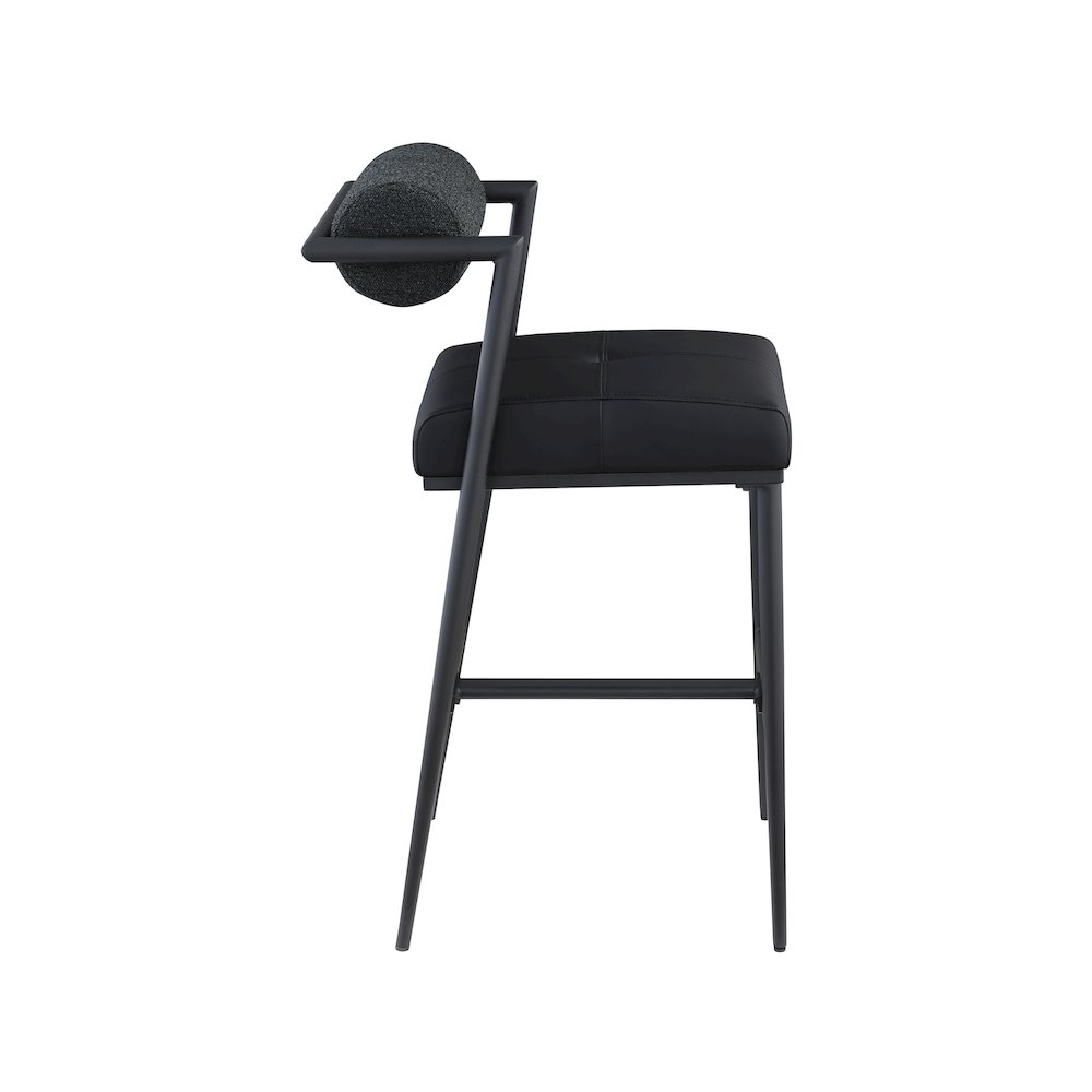 Stryker Black Boucle Fabric and Vegan Leather Stool, Set of 2. Picture 5