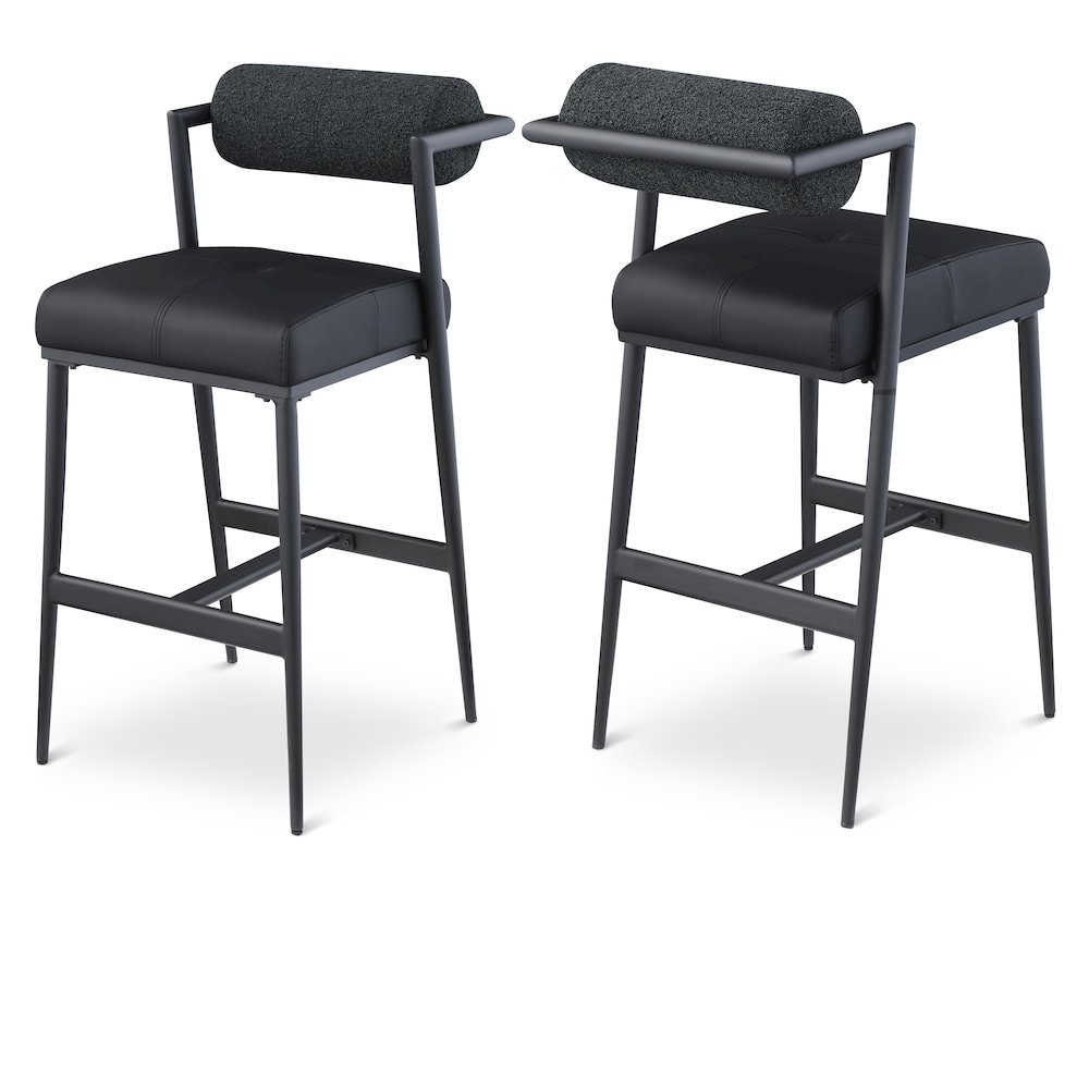 Stryker Black Boucle Fabric and Vegan Leather Stool, Set of 2. Picture 1