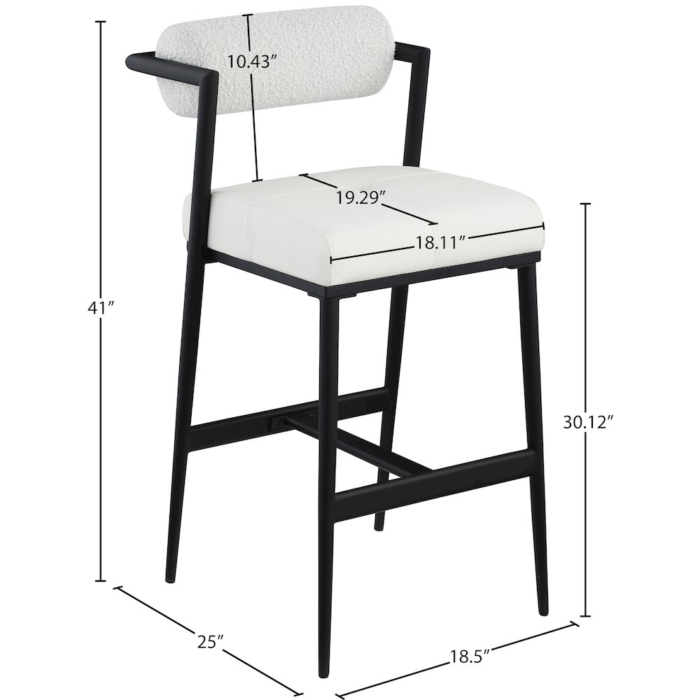 Stryker Cream Boucle Fabric and Vegan Leather Stool, Set of 2. Picture 7