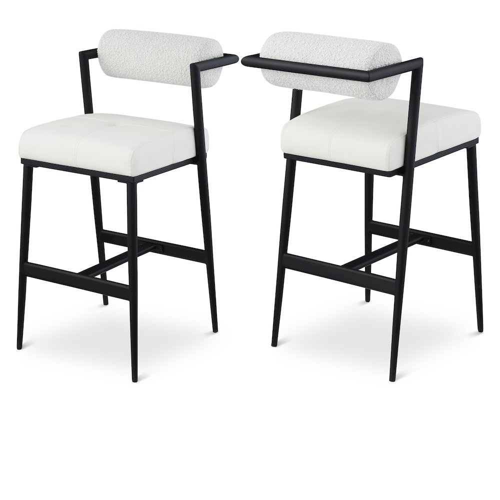 Stryker Cream Boucle Fabric and Vegan Leather Stool, Set of 2. Picture 1