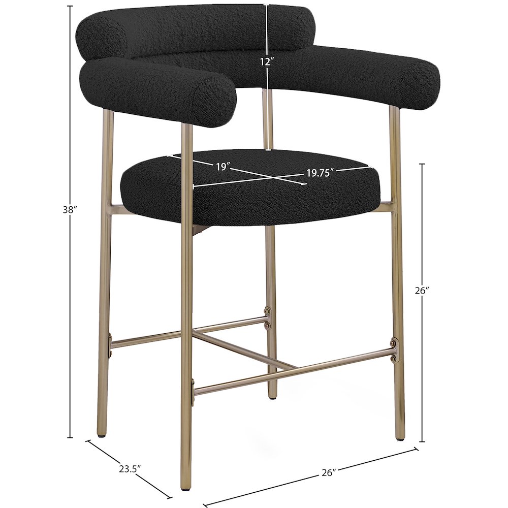 Blake Black Boucle Fabric Counter Stool, Set of 2. Picture 7