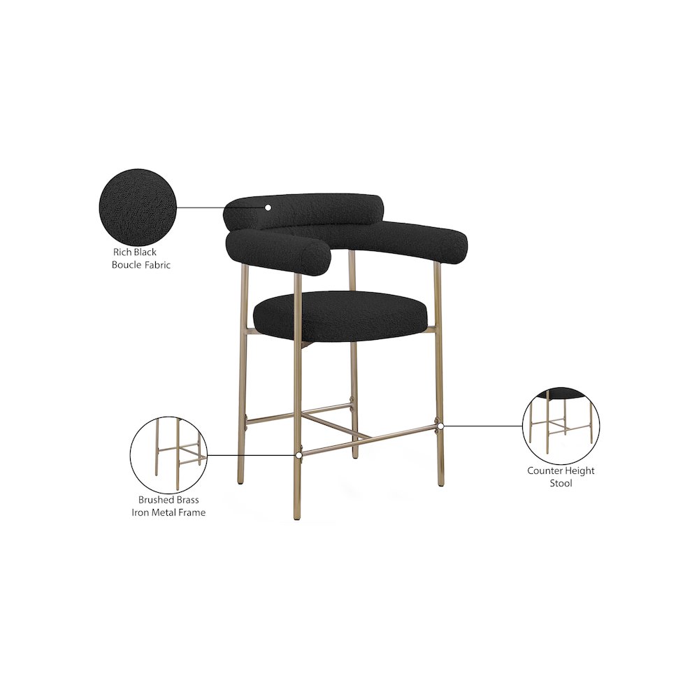 Blake Black Boucle Fabric Counter Stool, Set of 2. Picture 8
