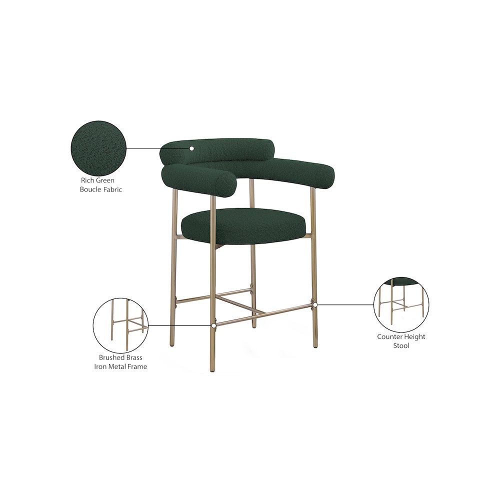 Blake Green Boucle Fabric Counter Stool, Set of 2. Picture 8