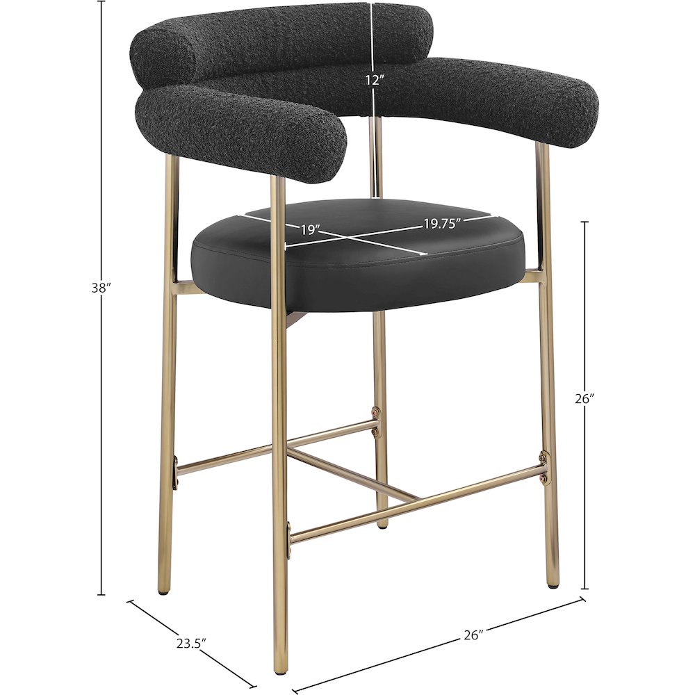 Blake Black Boucle Fabric / Vegan Leather Counter Stool, Set of 2. Picture 7