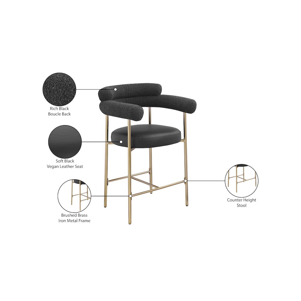 Blake Black Boucle Fabric / Vegan Leather Counter Stool, Set of 2. Picture 8
