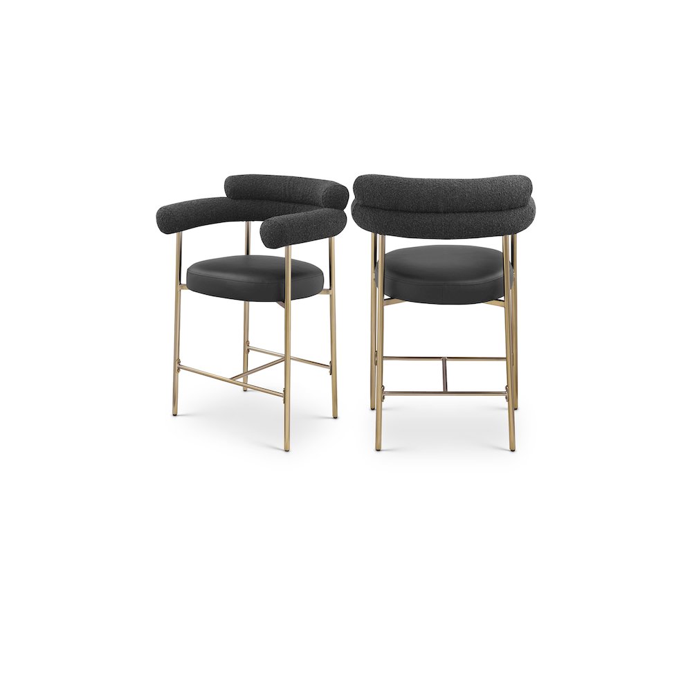 Blake Black Boucle Fabric / Vegan Leather Counter Stool, Set of 2. Picture 1