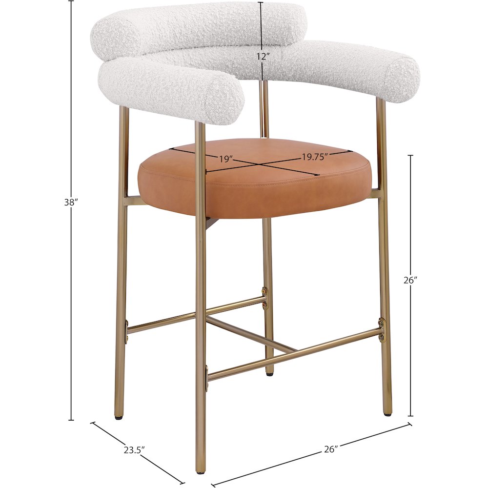 Blake Cognac Boucle Fabric / Vegan Leather Counter Stool, Set of 2. Picture 7