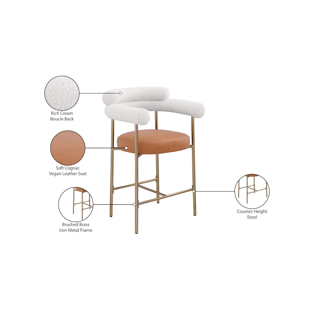 Blake Cognac Boucle Fabric / Vegan Leather Counter Stool, Set of 2. Picture 8