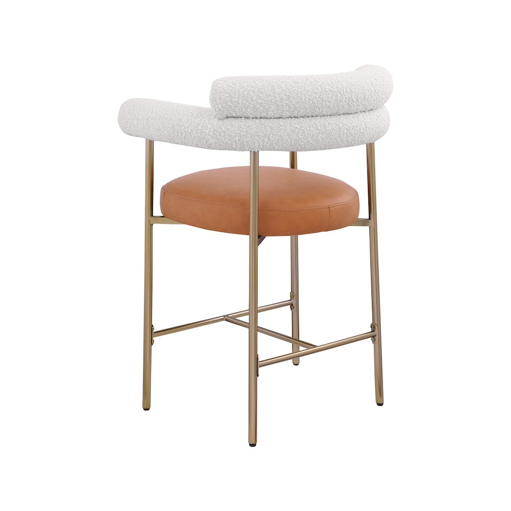 Blake Cognac Boucle Fabric / Vegan Leather Counter Stool, Set of 2. Picture 3