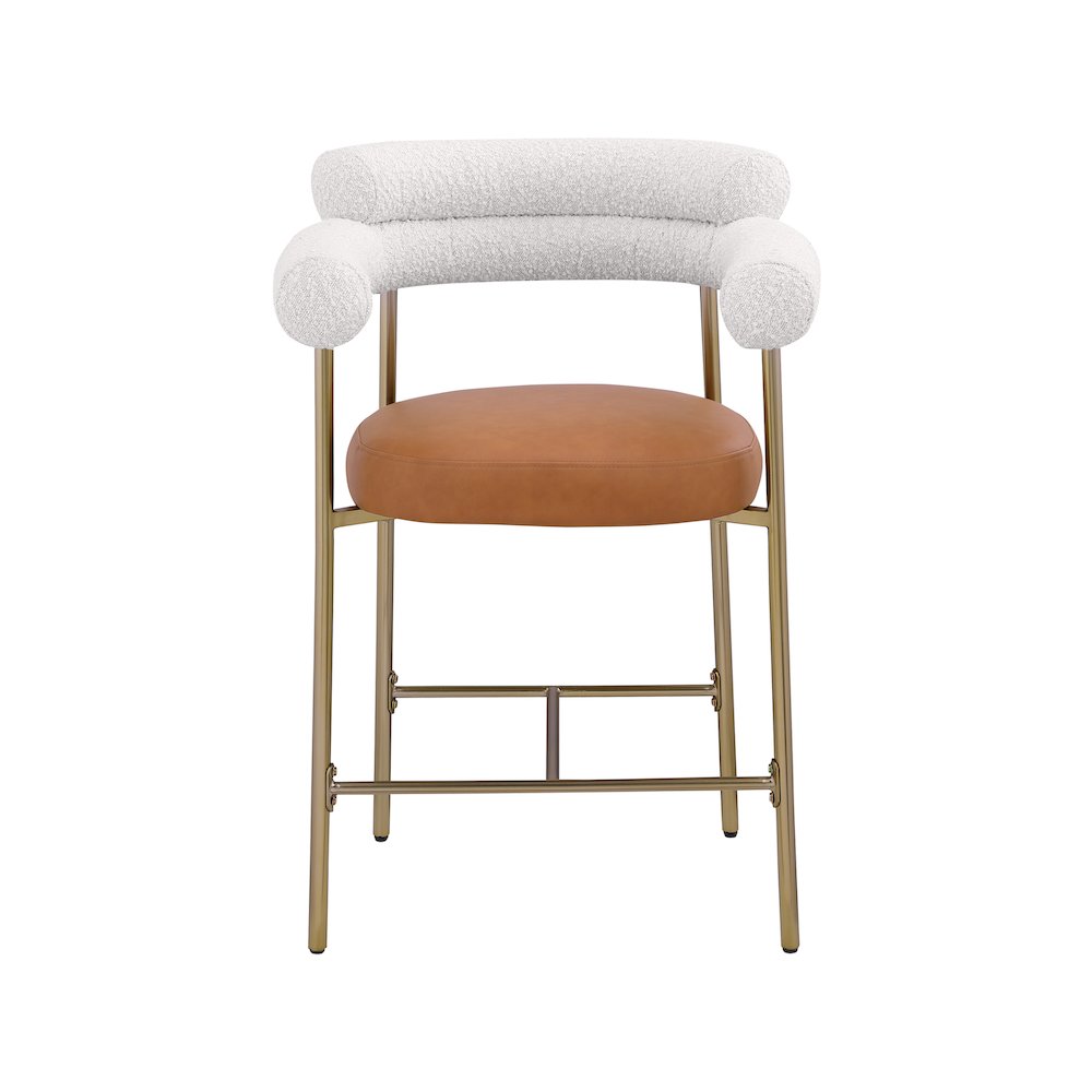 Blake Cognac Boucle Fabric / Vegan Leather Counter Stool, Set of 2. Picture 4