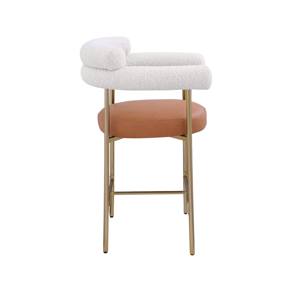 Blake Cognac Boucle Fabric / Vegan Leather Counter Stool, Set of 2. Picture 5