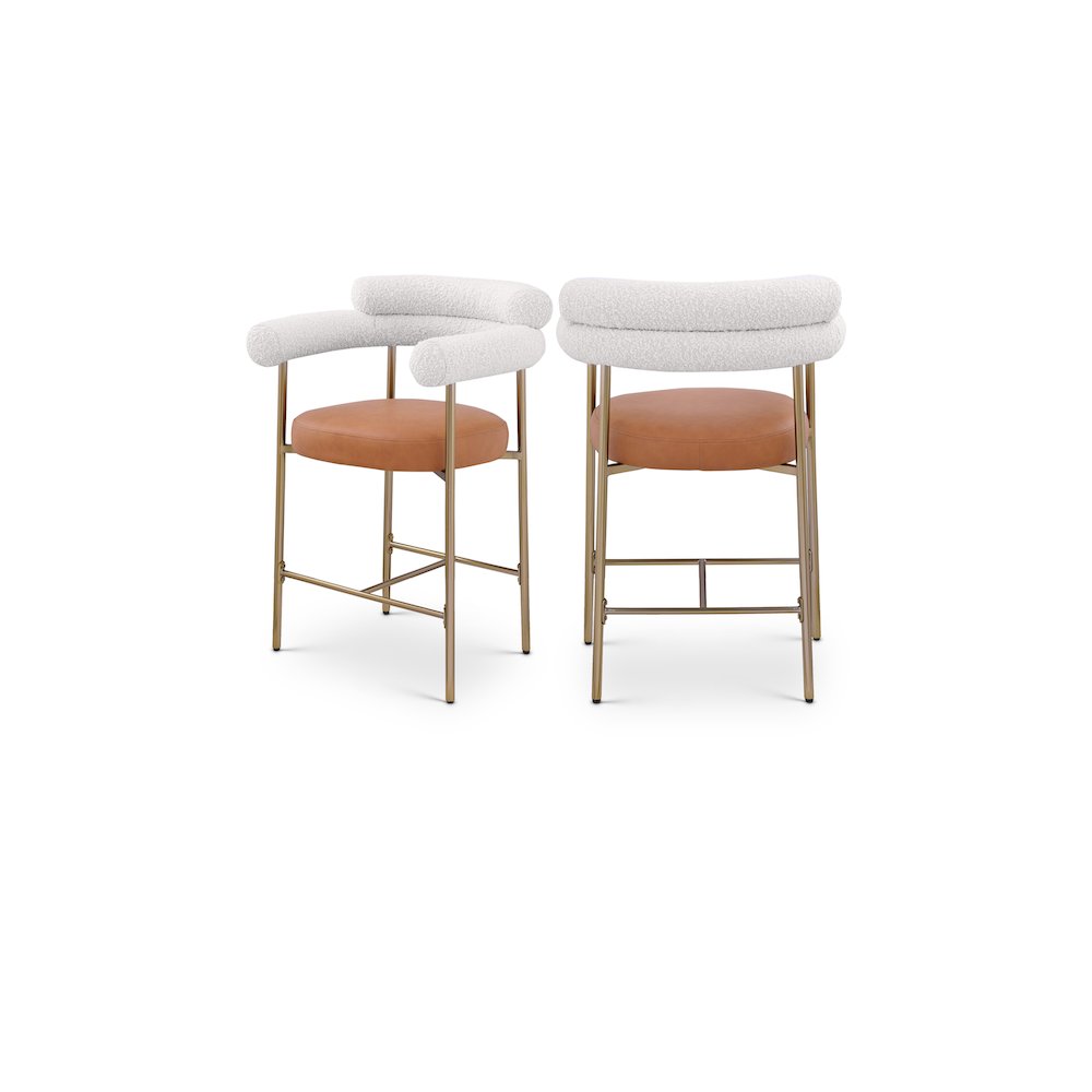 Blake Cognac Boucle Fabric / Vegan Leather Counter Stool, Set of 2. Picture 1