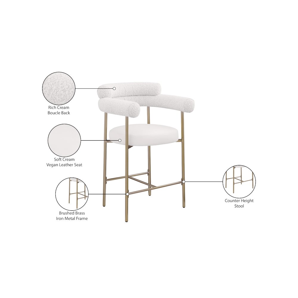 Blake Cream Boucle Fabric / Vegan Leather Counter Stool, Set of 2. Picture 8