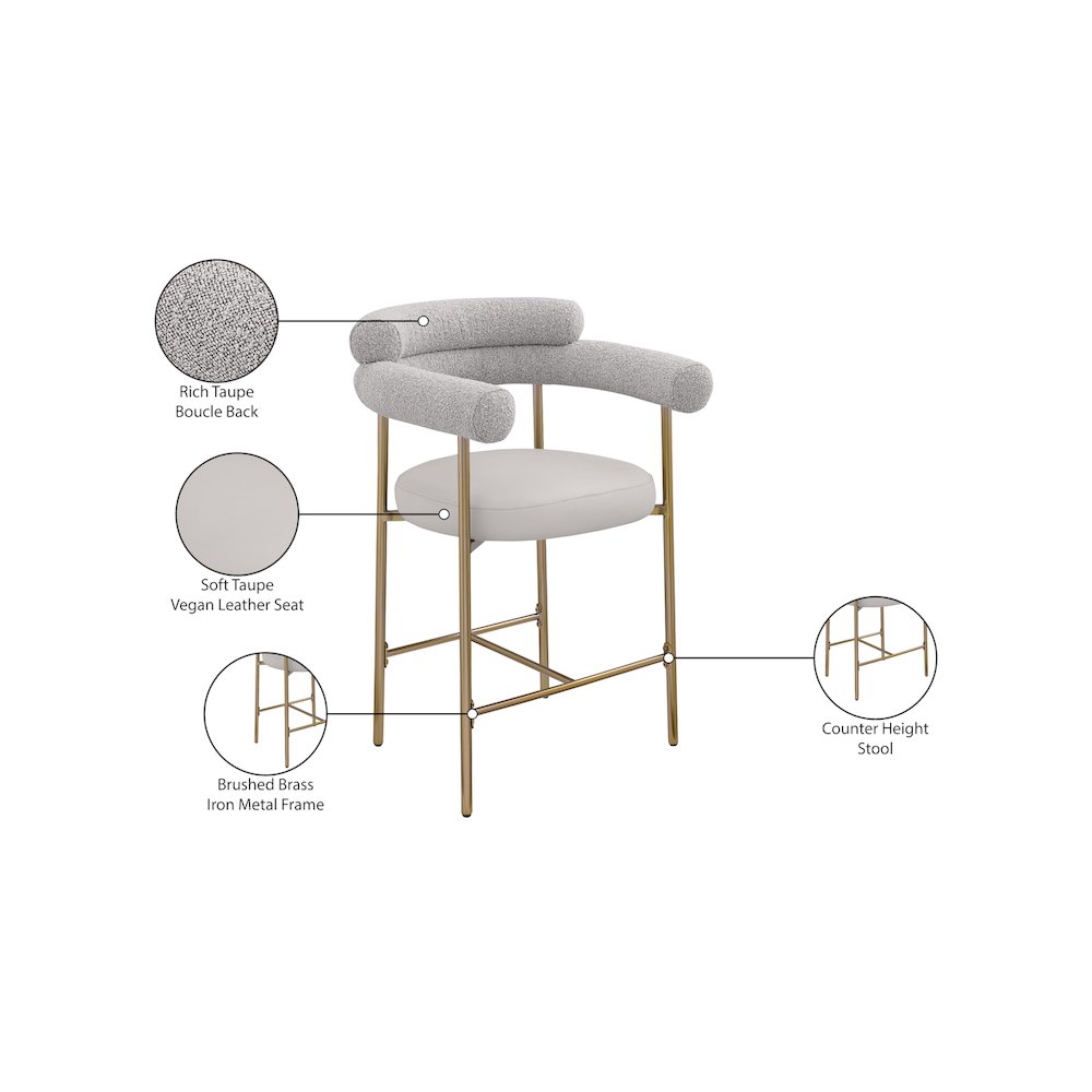 Blake Taupe Boucle Fabric / Vegan Leather Counter Stool, Set of 2. Picture 8