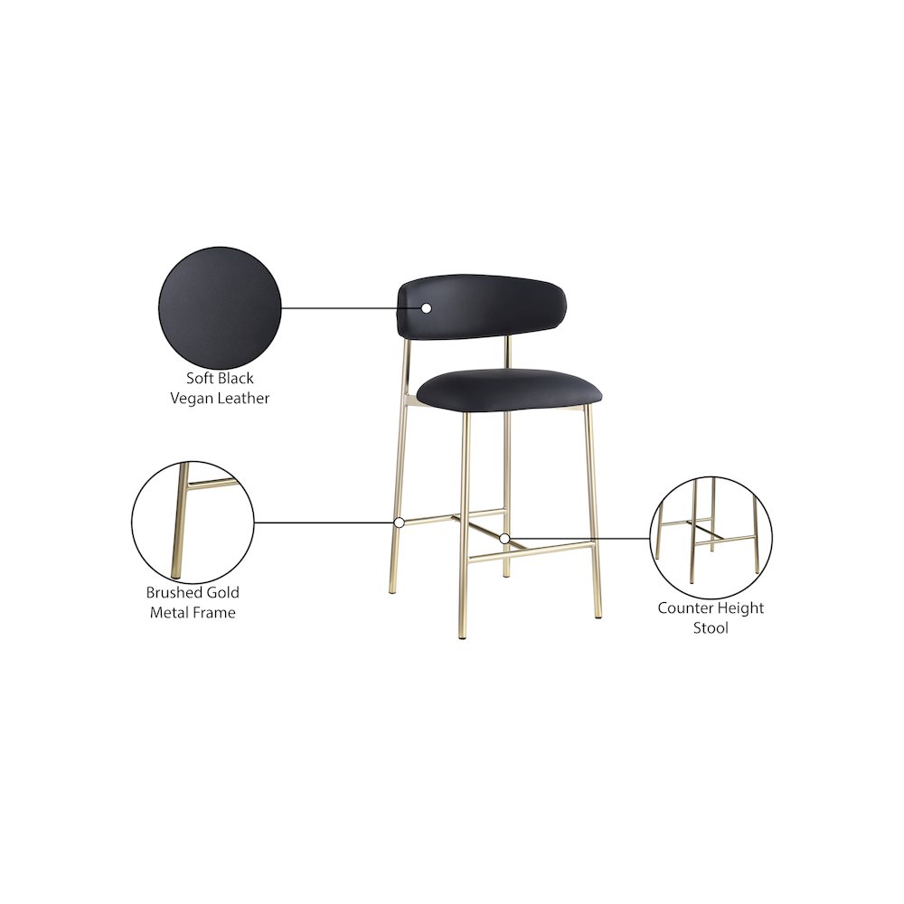 Lupita Black Vegan Leather Counter Stool, Set of 2. Picture 8