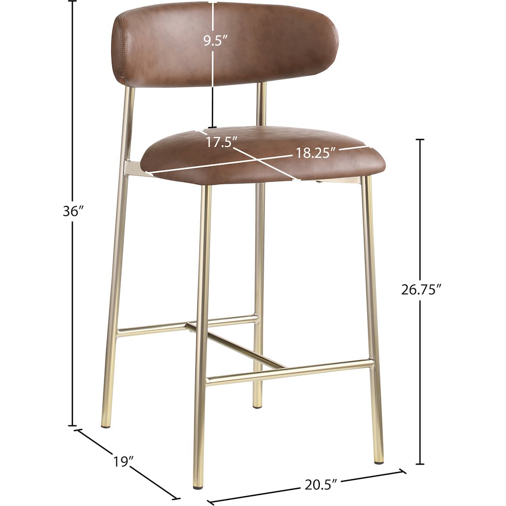 Lupita Brown Vegan Leather Counter Stool, Set of 2. Picture 7
