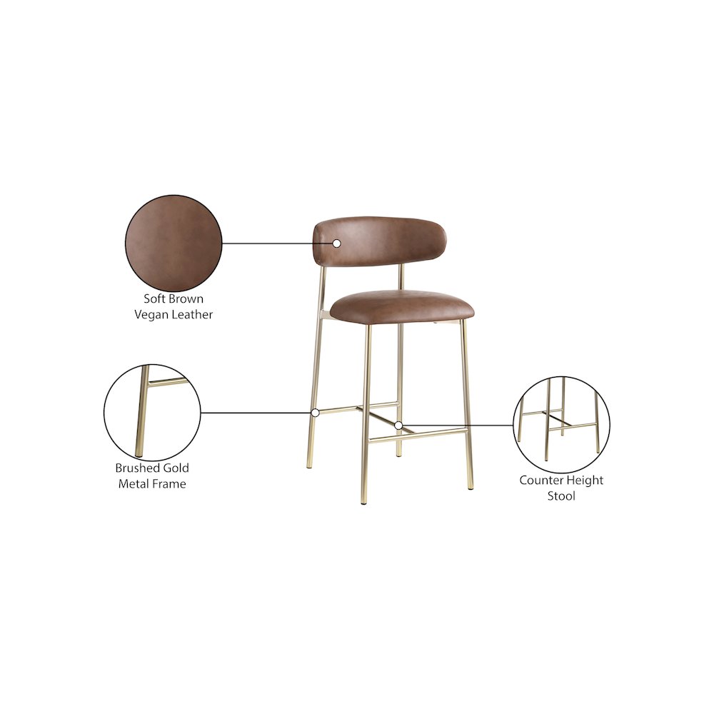 Lupita Brown Vegan Leather Counter Stool, Set of 2. Picture 8