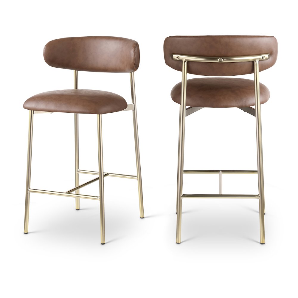 Lupita Brown Vegan Leather Counter Stool, Set of 2. Picture 1
