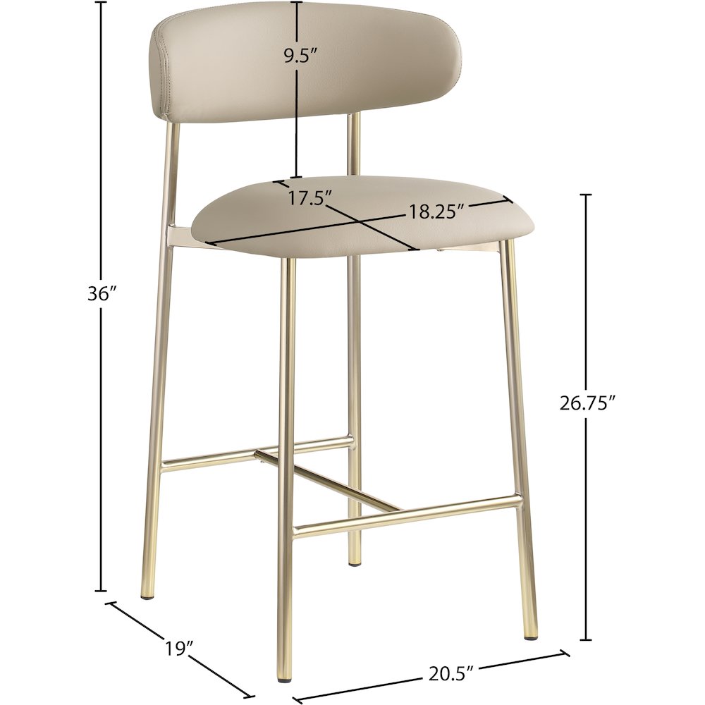 Lupita Taupe Vegan Leather Counter Stool, Set of 2. Picture 7