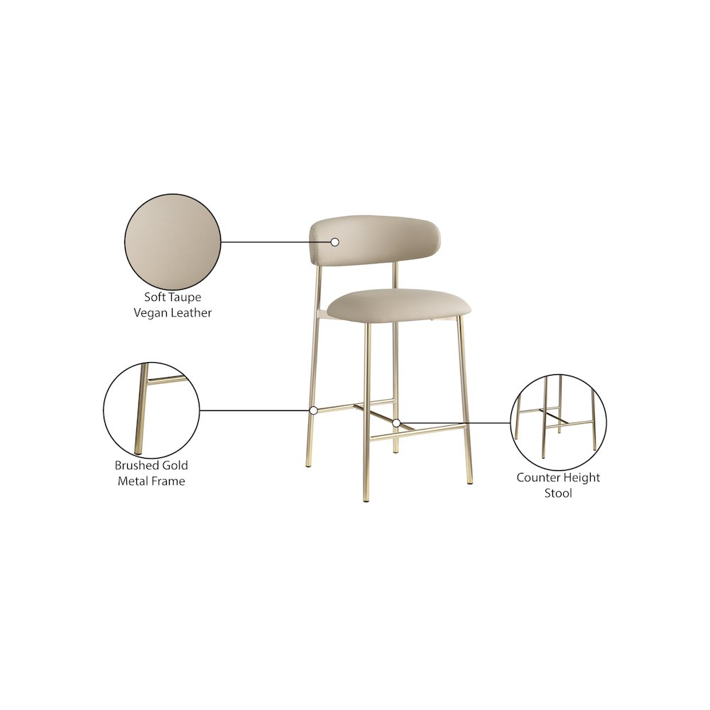 Lupita Taupe Vegan Leather Counter Stool, Set of 2. Picture 8