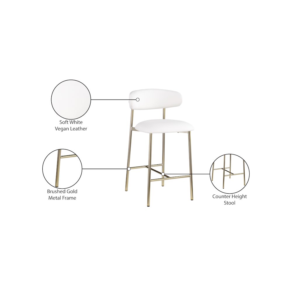 Lupita Off-White Vegan Leather Upholstered Counter Stool, Set of 2. Picture 8