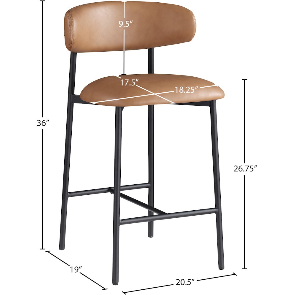 Lupita Cognac Vegan Leather Counter Stool, Set of 2. Picture 7