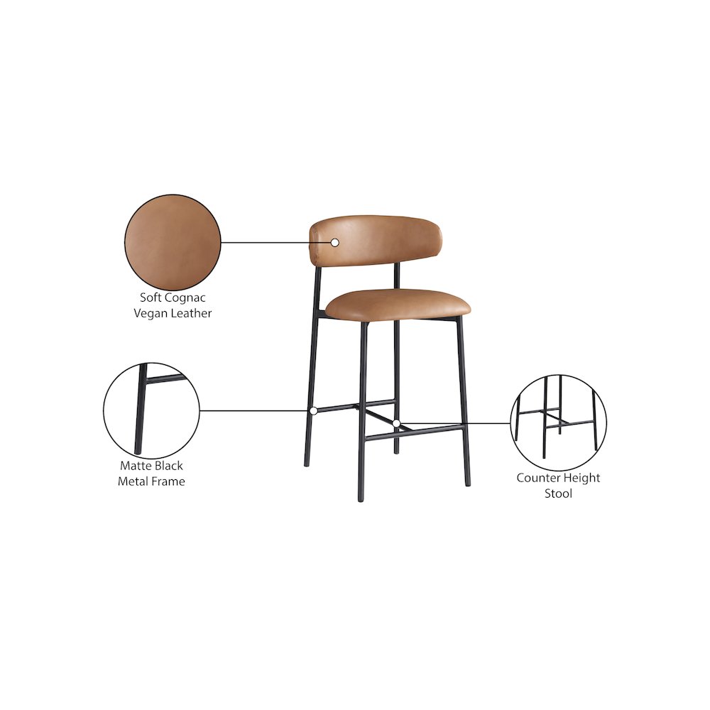 Lupita Cognac Vegan Leather Counter Stool, Set of 2. Picture 8