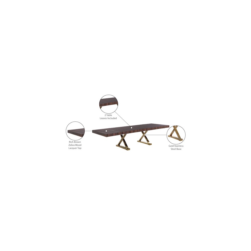 Excel Brown Zebra Wood Veneer Lacquer Extendable Dining Table. Picture 11