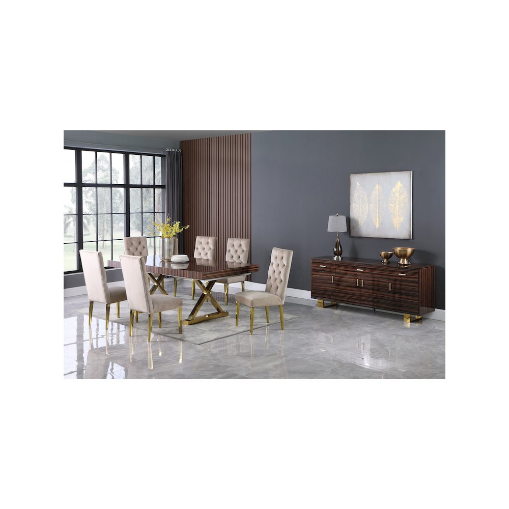 Excel Brown Zebra Wood Veneer Lacquer Extendable Dining Table. Picture 3