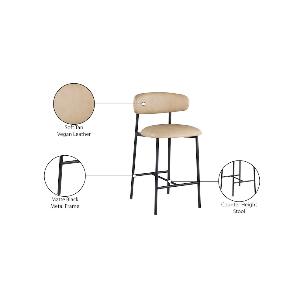 Lupita Tan Vegan Leather Counter Stool, Set of 2. Picture 8