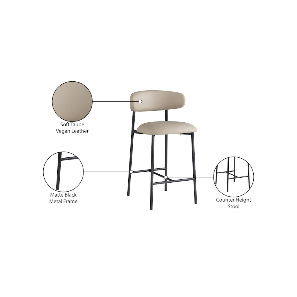 Lupita Taupe Vegan Leather Counter Stool, Set of 2. Picture 8
