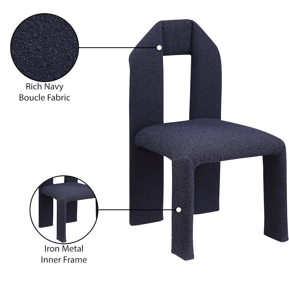 Bennett Navy Boucle Fabric Dining Chair, Set of 2. Picture 8