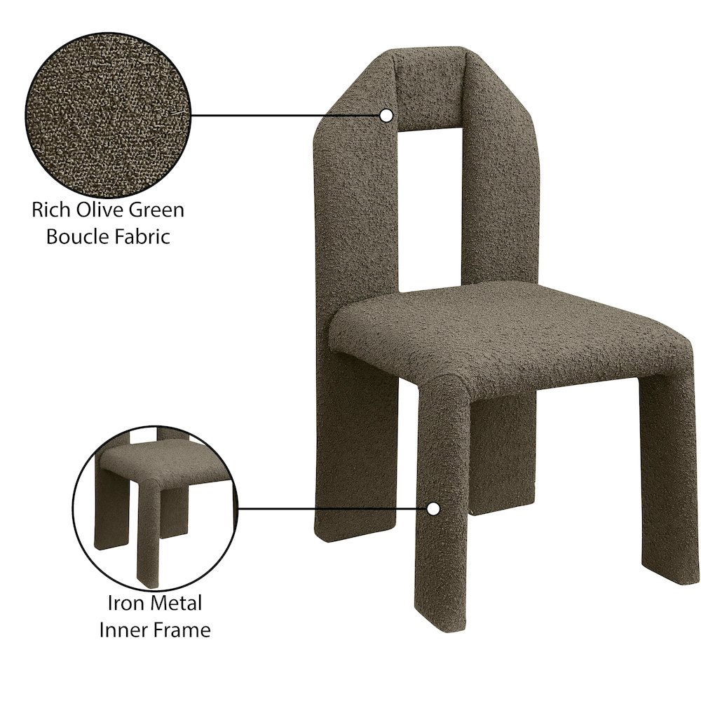 Bennett Olive Boucle Fabric Dining Chair, Set of 2. Picture 8