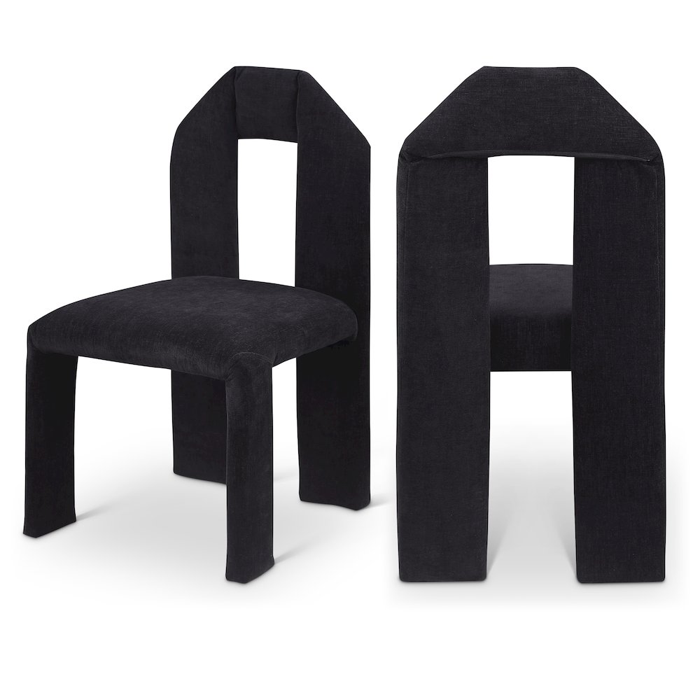Bennett Black Chenille Fabric Dining Chair, Set of 2. Picture 1