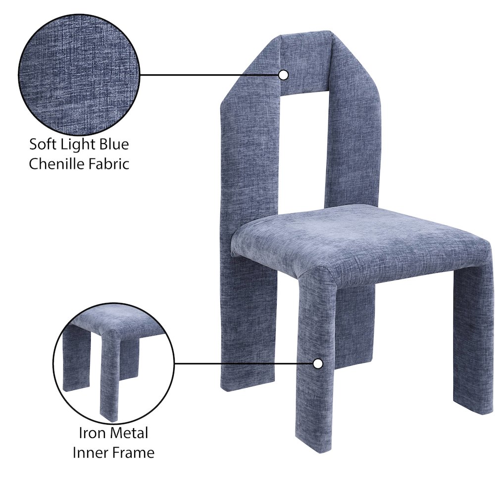 Bennett Light Blue Chenille Fabric Dining Chair, Set of 2. Picture 8