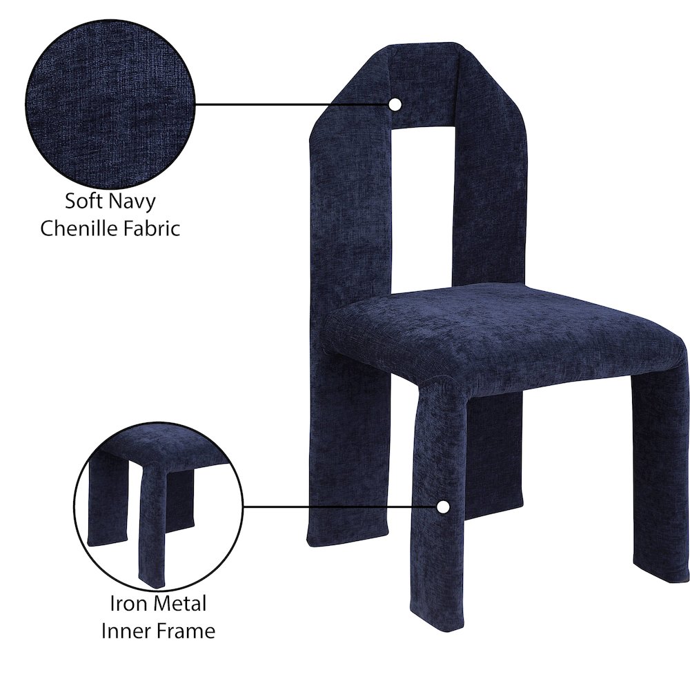 Bennett Navy Chenille Fabric Dining Chair, Set of 2. Picture 8
