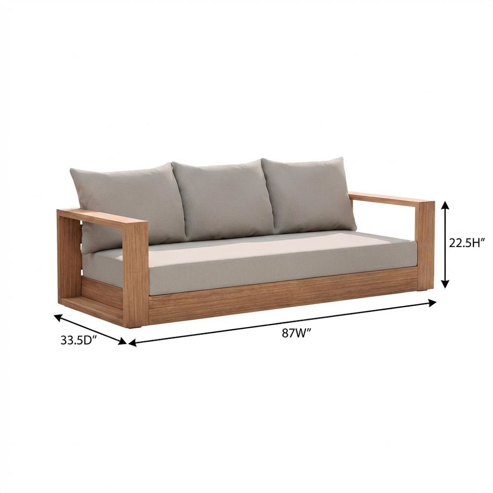 Contemporary Gray Fabric Outdoor Sofa With Cushions And Finish In Teak. Picture 7