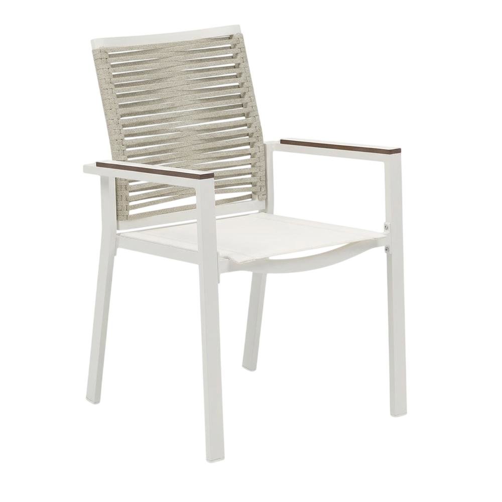 Beige Rope Fabric Outdoor Patio Dining Arm Chairs Set Of 2, Contemporary Style. Picture 1