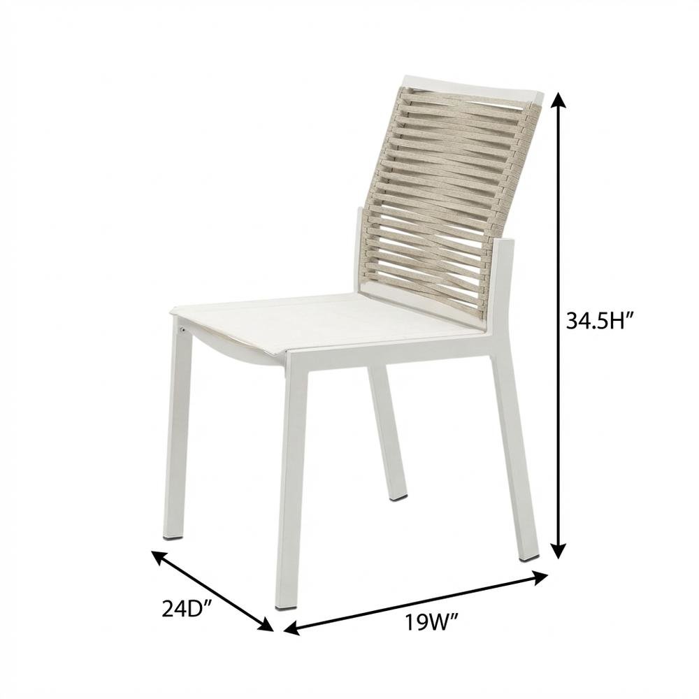 Beige Rope Fabric Outdoor Dining Side Chair Set Of 2 With Contemporary Style. Picture 7
