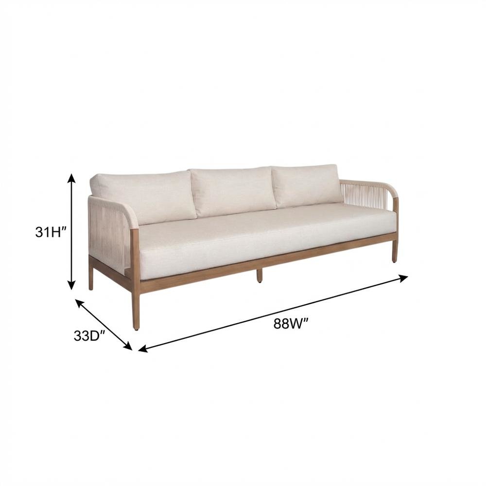Cream Fabric Outdoor Patio Sofa With Aluminum Frame And Cushions. Picture 7