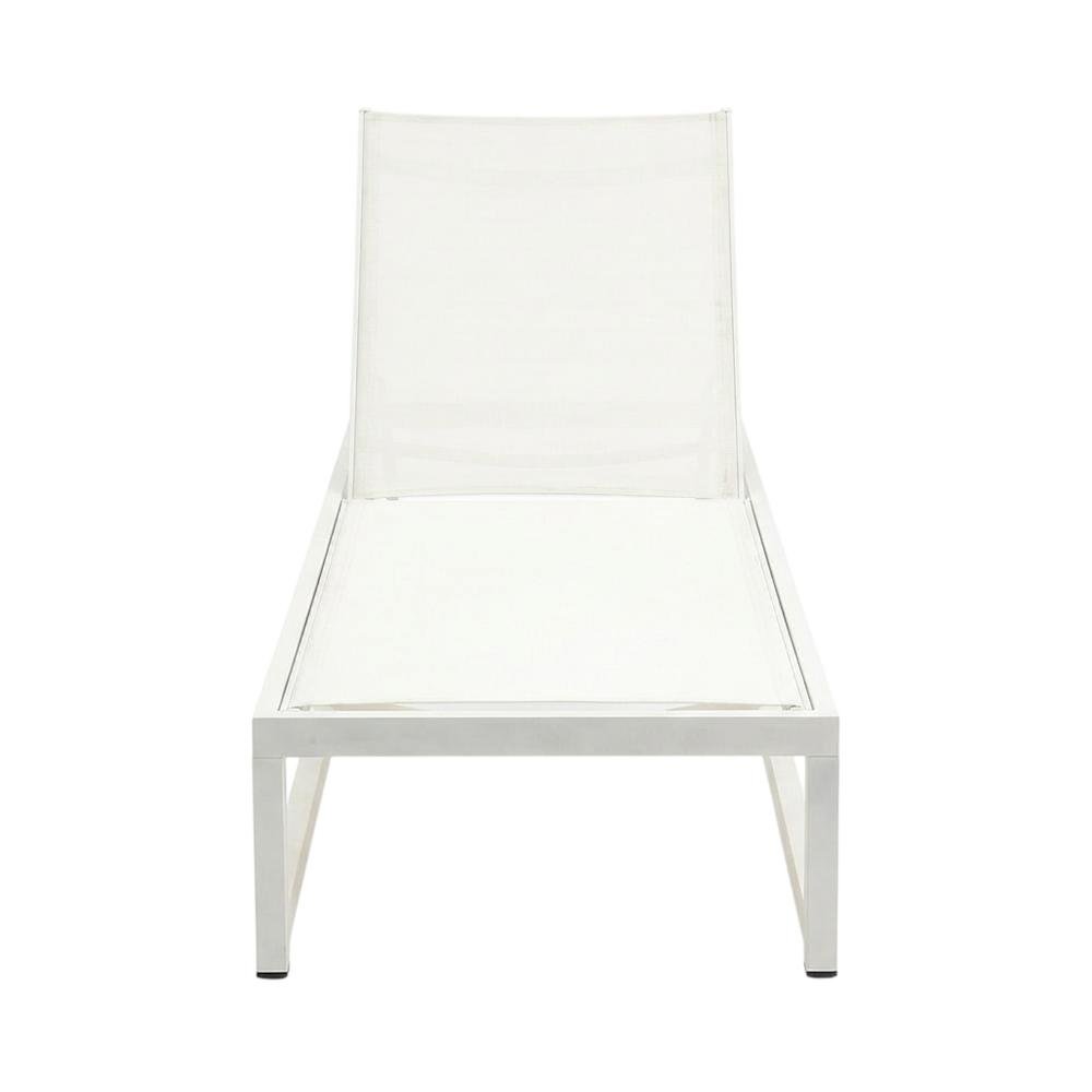 Cream Mesh Fabric Outdoor Sun Chaise Lounge, Adjustable Back, Contemporary Style. Picture 4