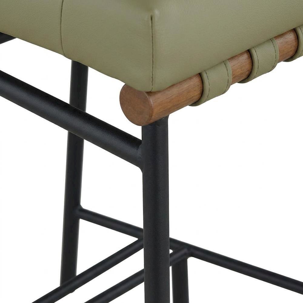 Vegan Leather & Boucle Counter Stool for Bar, Green Vegan Leather. Picture 7