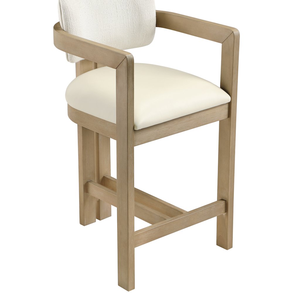 Ravina Cream Vegan Leather and Linen Textured Fabric Upholstered Counter Stool. Picture 6